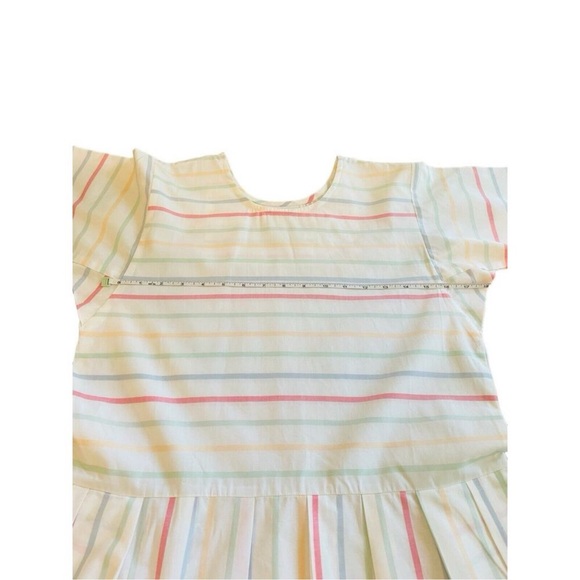 LAKE Size S Parasol Pleated Dress White Pastel Stripe Short Sleeve - Picture 4 of 14
